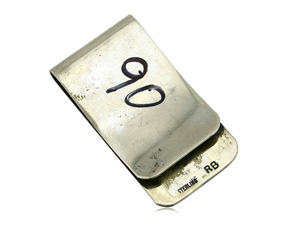 Navajo Money Clip .925 Silver & Nickle Hand Stamped Artist RB C.80's-90's