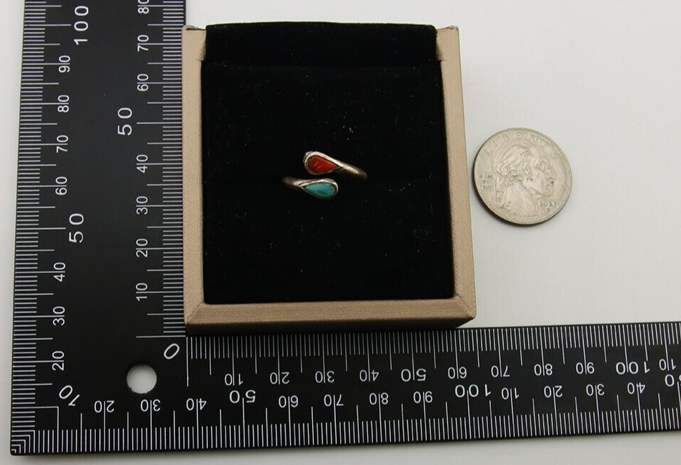 Navajo Handmade Ring 925 Silver Turquoise & Coral Native Artist C.80's