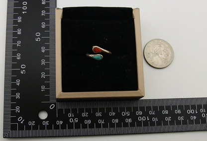 Navajo Handmade Ring 925 Silver Turquoise & Coral Native Artist C.80's