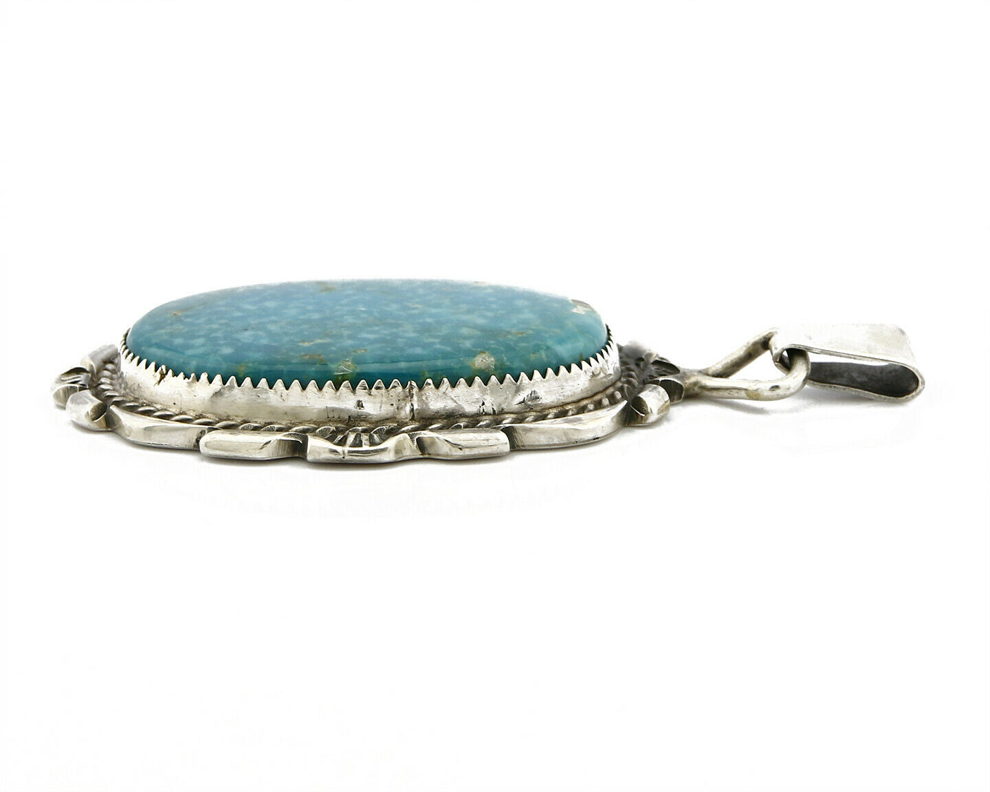 C. 80's-90 Navajo Talhat Large Natural Mined Turquoise .925 Silver Pendant