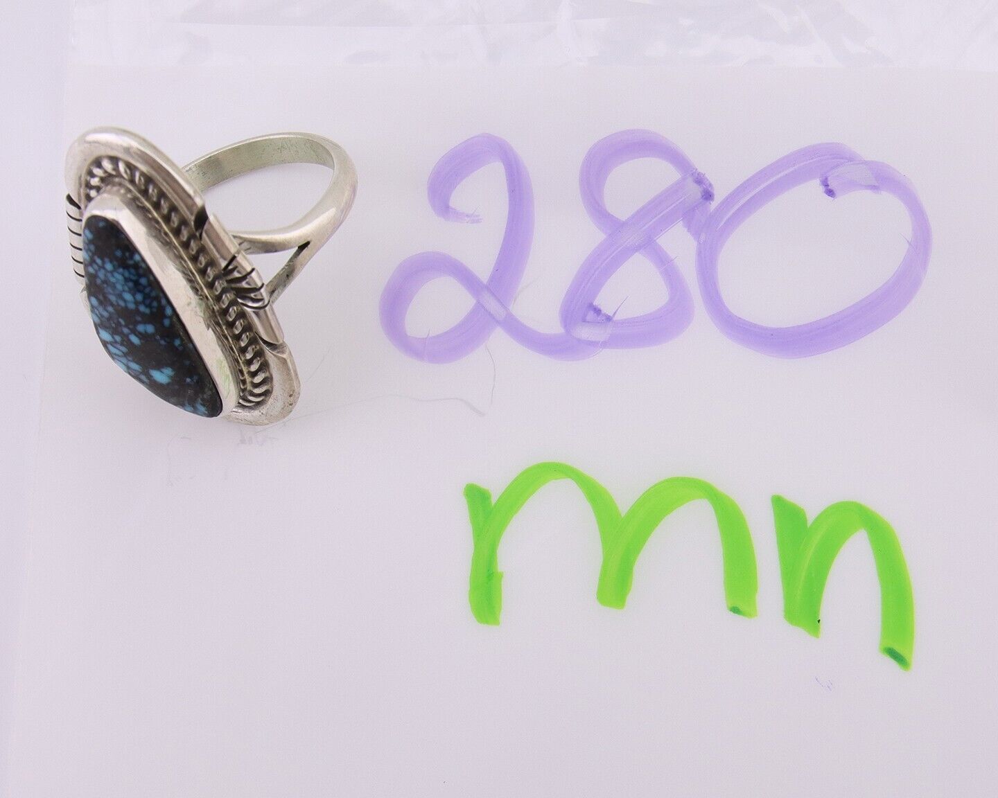 Navajo Ring 925 Silver Spiderweb Turquoise Signed Jon McCray C.80's