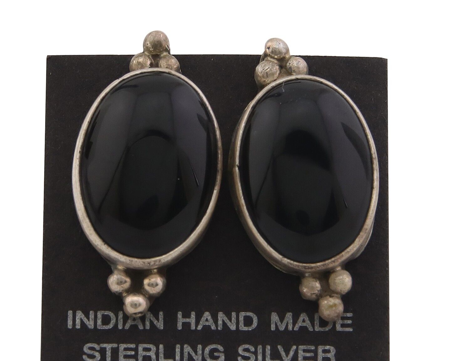 Navajo Earrings 925 Silver Handmade Natural Black Onyx Signed NAKAI C.80's
