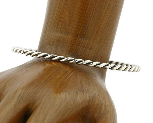 Navajo Rare Handmade 2 Row Braided .925 SOLID Sterling Silver Bracelet