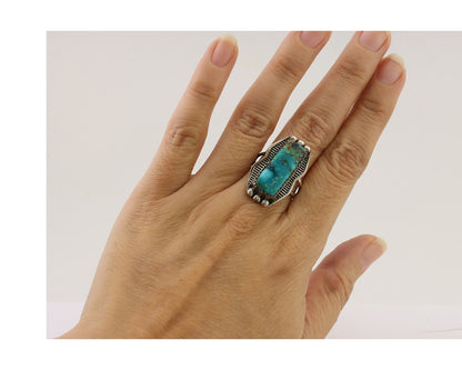 Navajo Ring 925 Silver Natural Blue Turquoise Artist Signed Doug Zachary C.80's