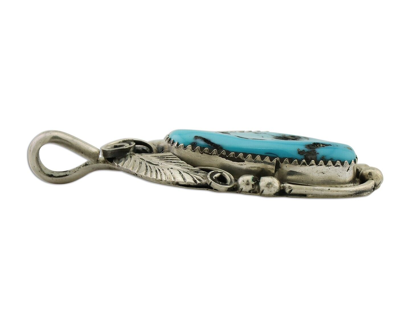 Navajo Pendant 925 Silver Sleeping B Turquoise Signed Justin Morris C.80's