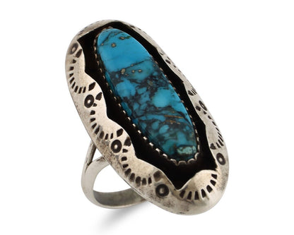 Navajo Ring 925 Silver Blue Spiderweb Turquoise Native American Artist C.80's