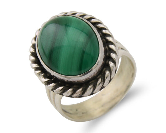 Navajo Ring 925 Silver Natural Malachite Native American Artist C.80's