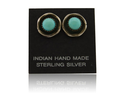 Navajo Snake Eye Earrings 925 Silver Blue Turquoise Native American Artist C.80s