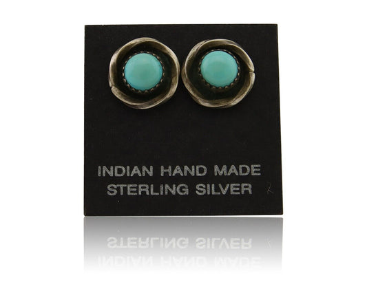 Navajo Snake Eye Earrings 925 Silver Blue Turquoise Native American Artist C.80s