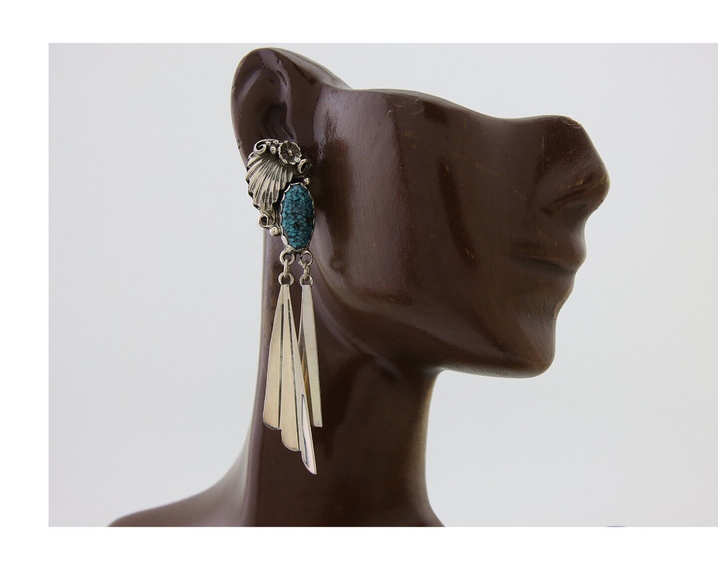 Navajo Dangle Earrings 925 Silver Natural Blue Turquoise Artist Signed M.S. C80s