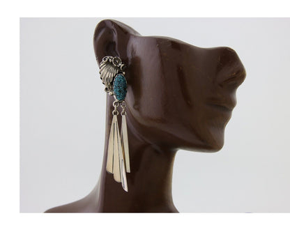 Navajo Dangle Earrings 925 Silver Natural Blue Turquoise Artist Signed M.S. C80s