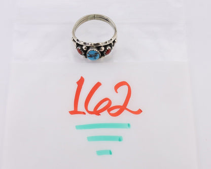 Navajo Ring 925 Silver Coral Turquoise Artist Signed SC C.80's