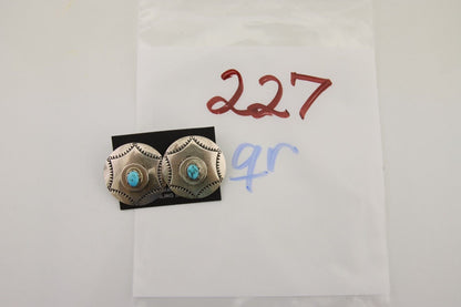 Navajo Hand Stamped Earrings 925 Silver Natural Turquoise Native Artist C.80's