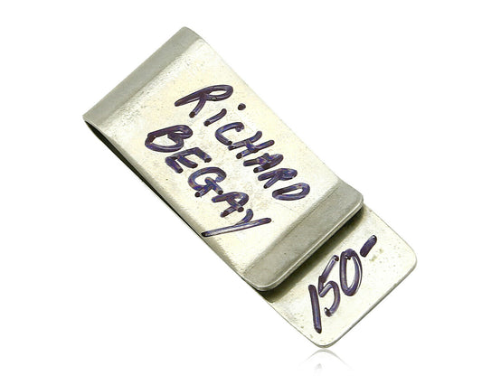 Navajo Money Clip .925 Silver & Nickle Hand Stamped Artist Richard Begay