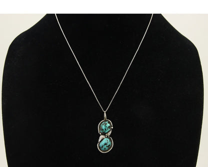 Navajo Necklace 925 Silver Natural Turquoise Artist Signed Tom Willeto C.80's