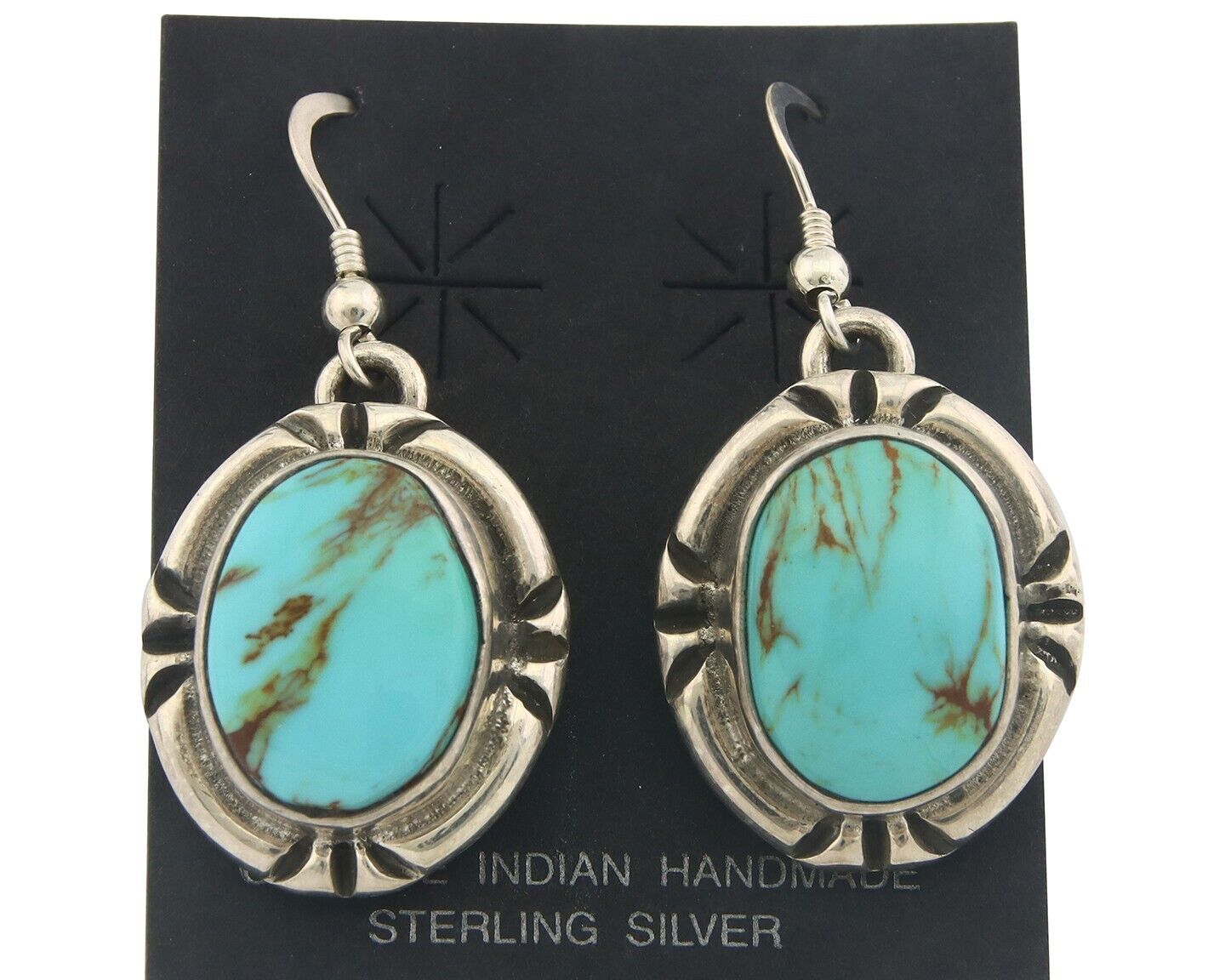 Navajo Earrings 925 Silver Eagle Natural Turquoise Signed Gecko C80s