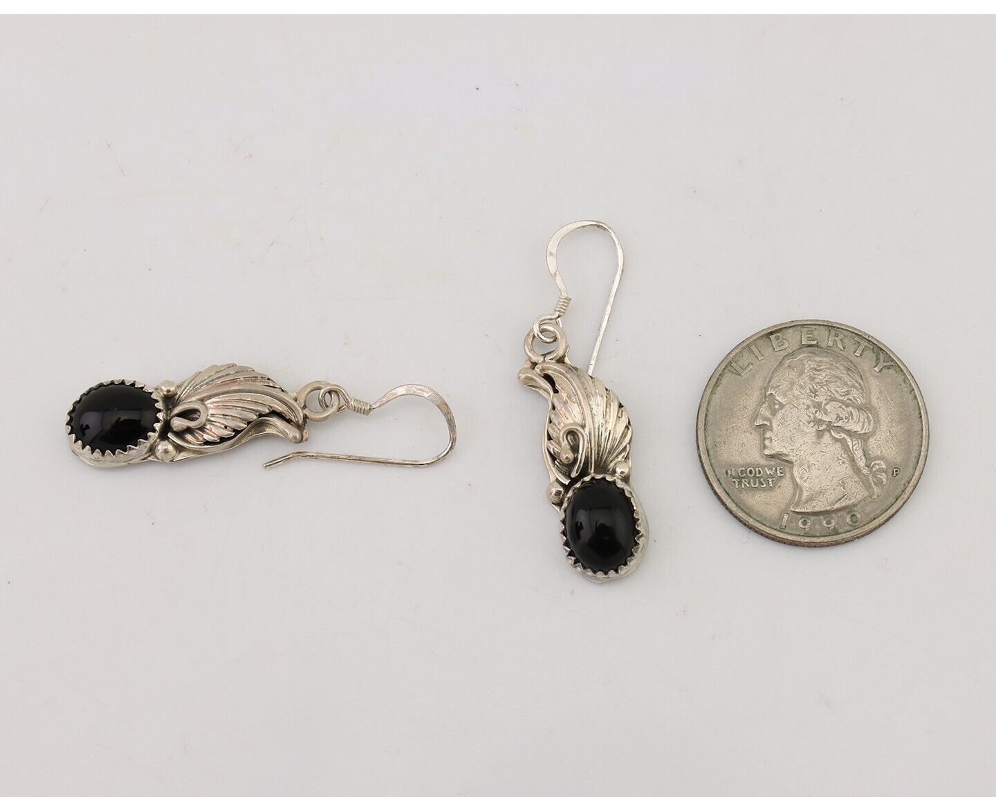 Navajo Dangle Earrings 925 Silver Black Onyx Native American Artist C.80's