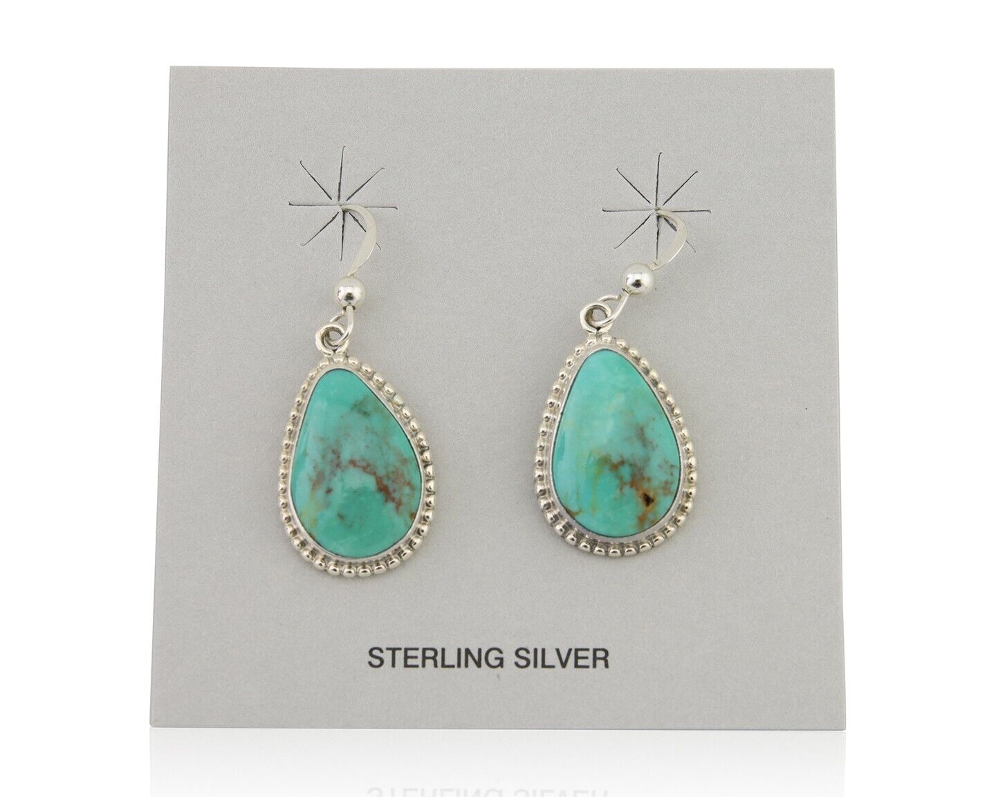 Navajo Dangle Earrings 925 Silver Natural Turquoise Artist Signed Montoya C.80's