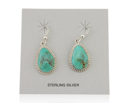Navajo Dangle Earrings 925 Silver Natural Turquoise Artist Signed Montoya C.80's