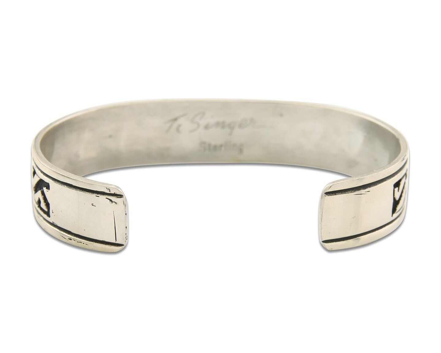 Navajo Bracelet 925 Silver Artist Signed Thomas Singer Cuff Made in the 1980's