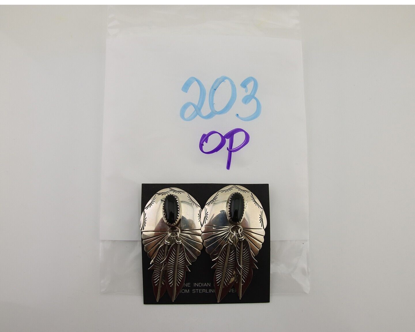 Navajo Handmade Earrings 925 Silver Onyx Native American Artist C.80's