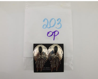 Navajo Handmade Earrings 925 Silver Onyx Native American Artist C.80's