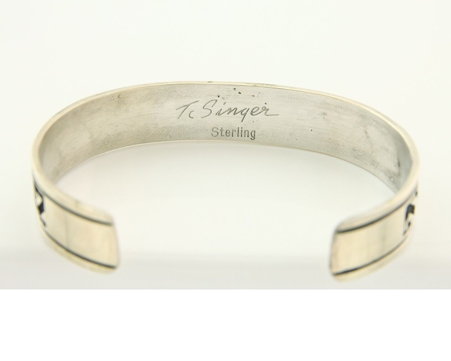 Navajo Bracelet 925 Silver Artist Signed Thomas Singer Cuff Made in the 1980's