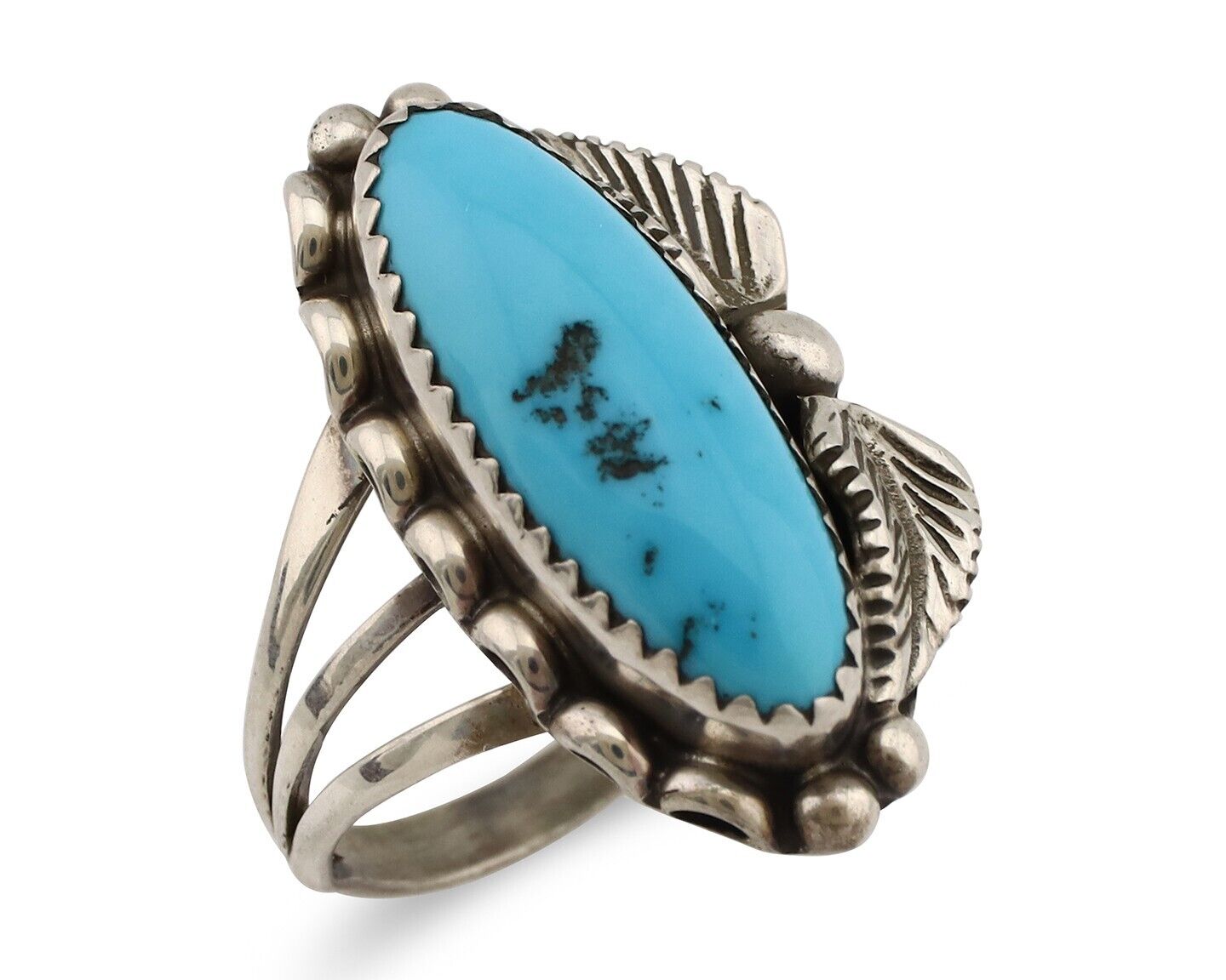 Navajo Ring 925 Silver Sleeping Beauty Turquoise Signed SC C.80's