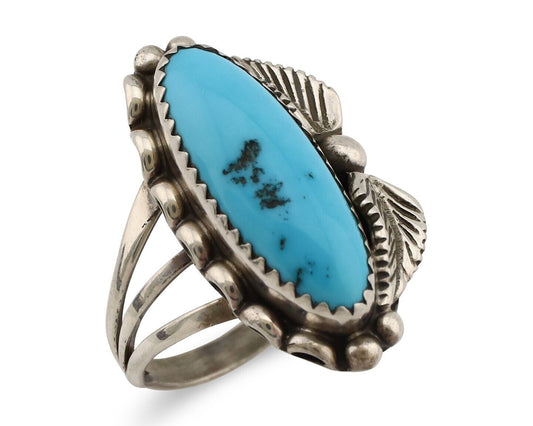 Navajo Ring 925 Silver Sleeping Beauty Turquoise Signed SC C.80's