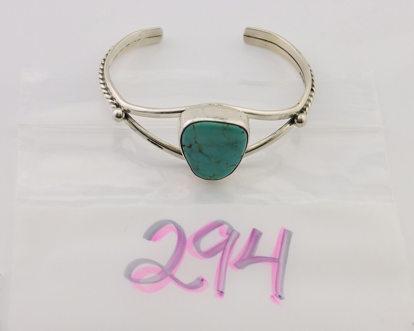 Navajo Cuff Bracelet 925 Silver Natural Blue Turquoise Artist Signed Gecko C.80s