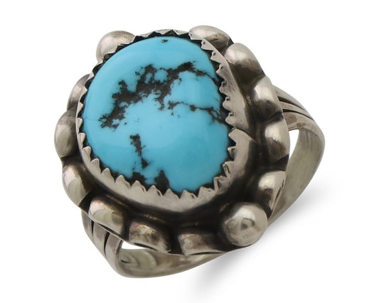 Navajo Ring 925 Silver Sleeping Beauty Turquoise Artist Signed SC C.80's