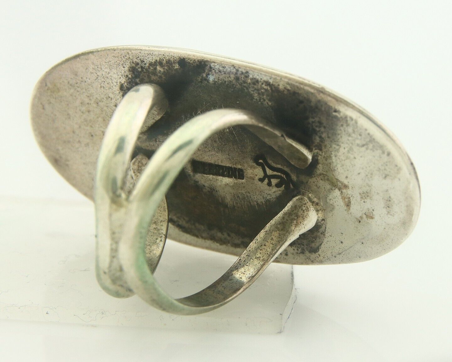 Navajo Ring 925 Sterling Turquoise Handmade Signed M Cat C.80's Size 9.5