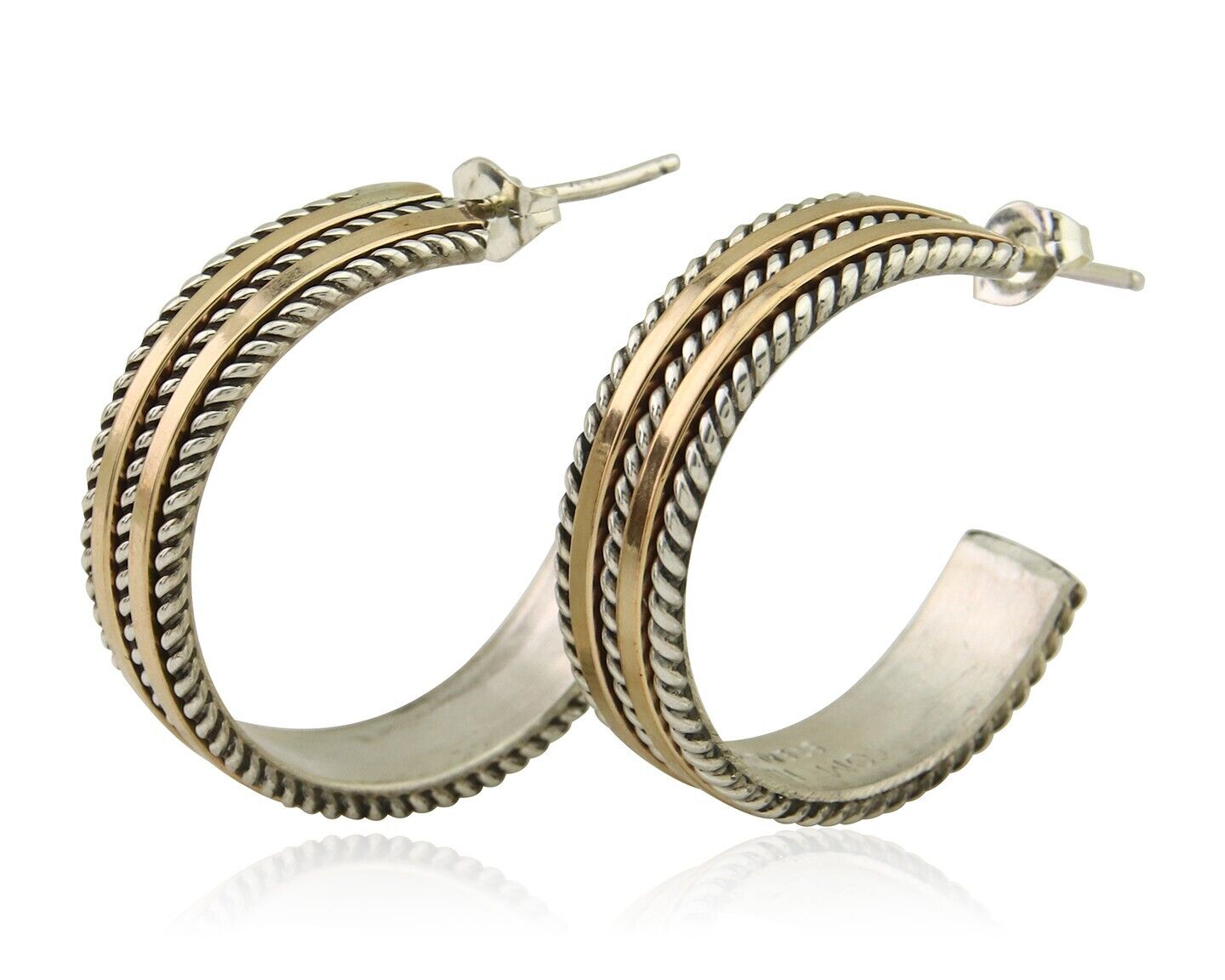 Navajo Earrings 925 Silver & Gold Handmade Artist Signed Tom Hawk C.80's