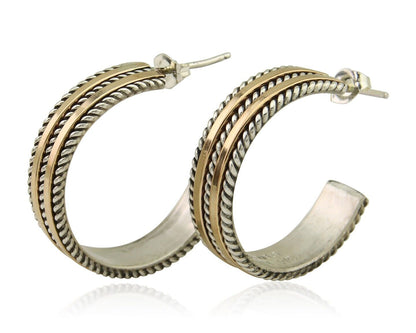 Navajo Earrings 925 Silver & Gold Handmade Artist Signed Tom Hawk C.80's