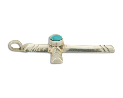Navajo Sand Cast Cross Pendant 925 Silver Turquoise Artist Signed J Yazzie C.80s