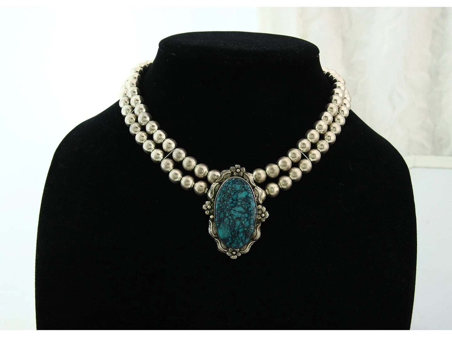 Navajo Horse Head Necklace Sterling Silver Turquoise Vintage Johnny Blue Jay
