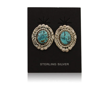 Navajo Earrings 925 Silver Spiderweb Mined Turquoise Artist Signed NE C.80's