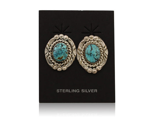 Navajo Earrings 925 Silver Spiderweb Mined Turquoise Artist Signed NE C.80's