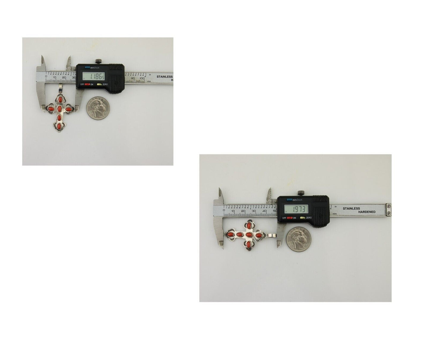 Navajo Cross Pendant 925 Silver Mediterranean Coral Artist Signed CB C.80's