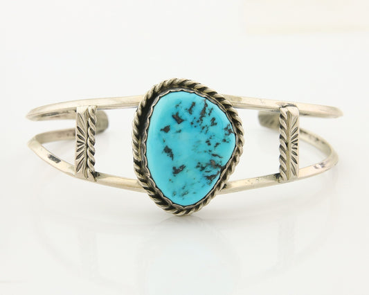 Navajo Bracelet 925 Silver Natural Blue Turquoise Native American Artist C.80s