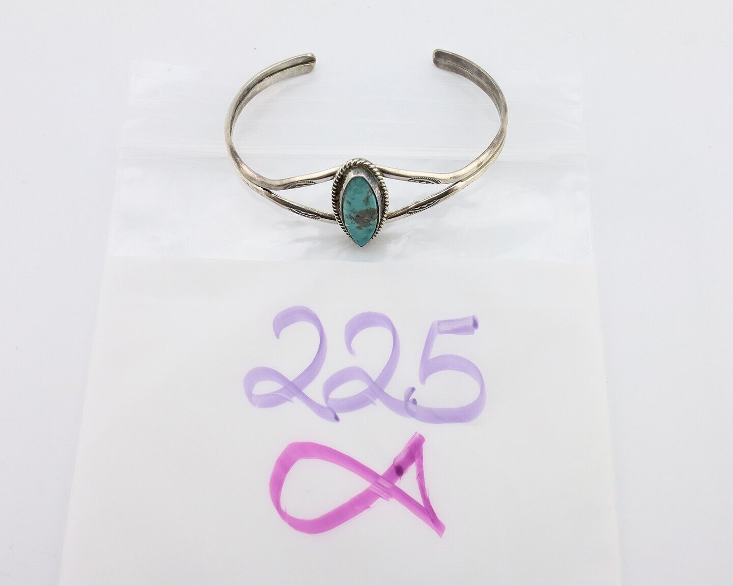 Navajo Bracelet 925 Silver Natural Blue Turquoise Artist Signed LB C.80's