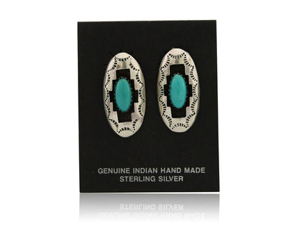 Navajo Dangle Earrings 925 Silver Natural Blue Turquoise Artist Signed P C.80's