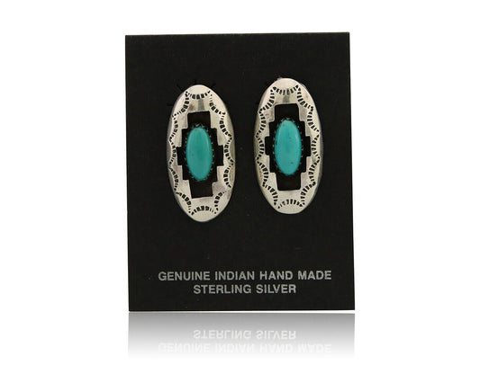 Navajo Dangle Earrings 925 Silver Natural Blue Turquoise Artist Signed P C.80's