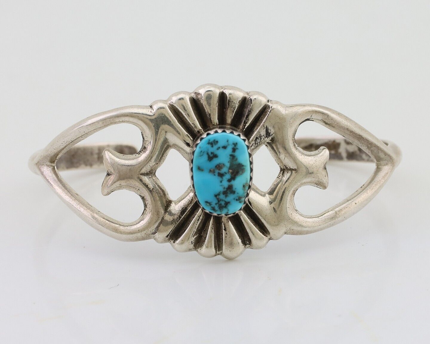 Navajo Sand Cast Cuff Bracelet 925 Silver Natural Turquoise Signed LD C.80's