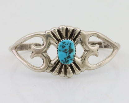 Navajo Sand Cast Cuff Bracelet 925 Silver Natural Turquoise Signed LD C.80's