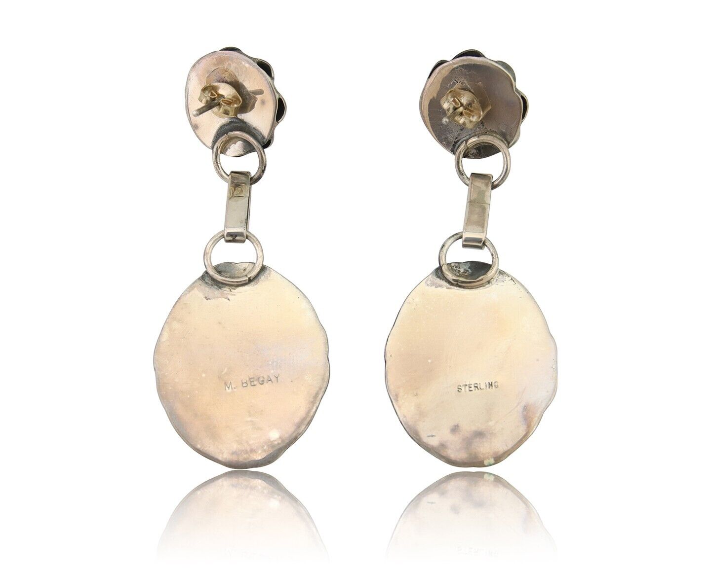 Navajo Dangle Earrings 925 Silver Natural Turquoise Artist Signed Mike Begay C80