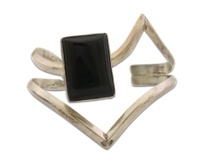 Navajo Bracelet 925 Silver Sand Cast Onyx Cuff Artist Signed D Zachary C.80's