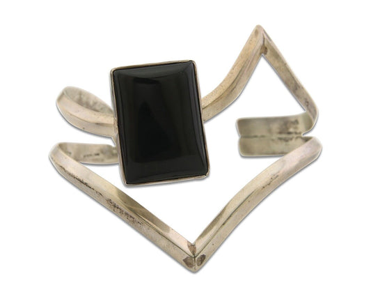 Navajo Bracelet 925 Silver Sand Cast Onyx Cuff Artist Signed D Zachary C.80's