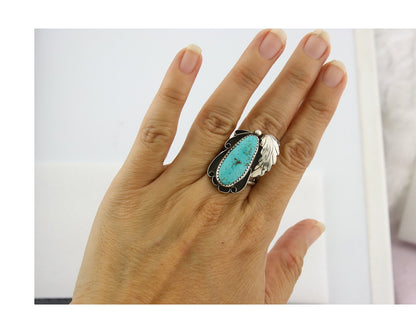 Vintage Navajo Ring 925 Sterling Silver Authentic Turquoise Handmade Size 7.75