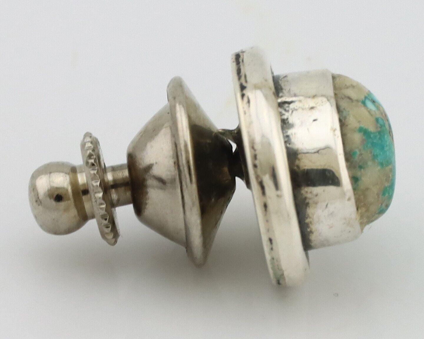 Navajo Tie Tack 925 Silver Natural Mined Turquoise Native American Artist C.80's